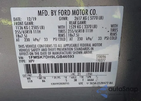 2020 Ford Explorer Xlt z USA, uszkodzony, nr VIN 1FMSK7DH9LGB46593